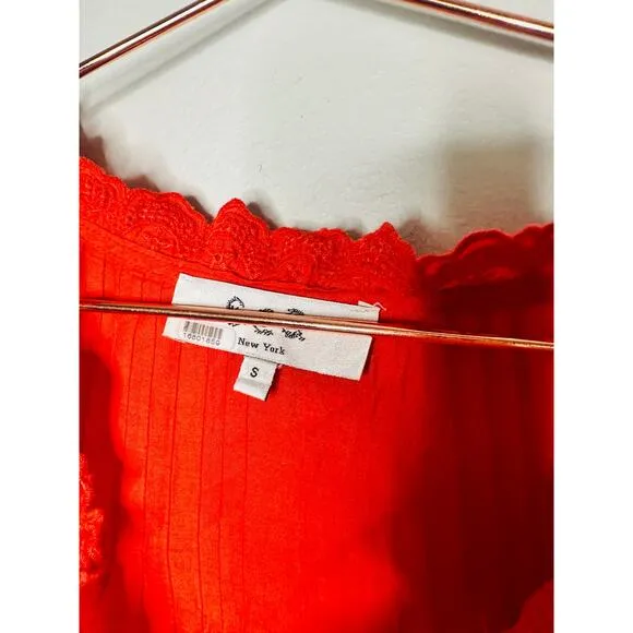 SEA NEW YORK Red 100% Cotton Antonina Puff Sleeve V-Neck Midi Dress Size Small