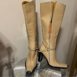 Sebastiano Migliore Leather Knee High Heeled Boots • Made in Italy 36/6