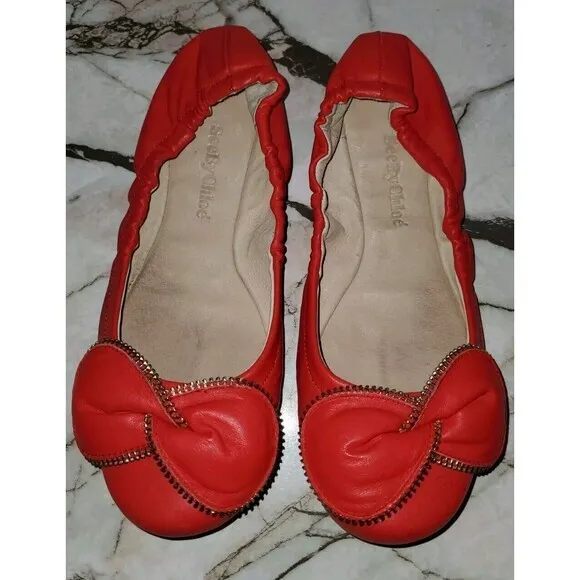 See by Chloe Clara Zipper-Bow Ballerina Flat Pink Leather EU 36 US 5.5