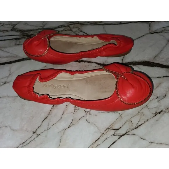 See by Chloe Clara Zipper-Bow Ballerina Flat Pink Leather EU 36 US 5.5