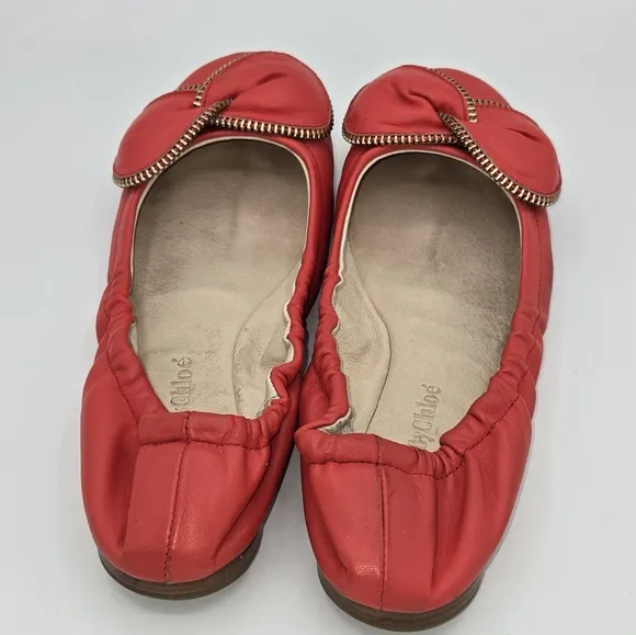 See by Chloe Clara Zipper-Bow Ballerina Flat Pink Leather EU 36 US 5.5