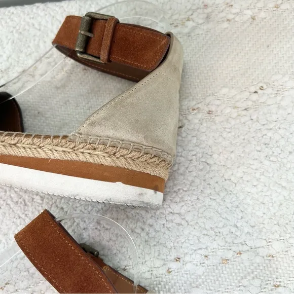 See By Chloe GLYN Shoes Brown/Beige Suede Ankle Strap Low Wedge Espadrilles 8