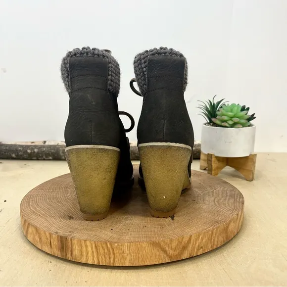 SEE BY CHLOE |  Knit Collar Wedge Lug Boots in Brown Nubuck Size 36.5