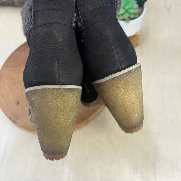SEE BY CHLOE |  Knit Collar Wedge Lug Boots in Brown Nubuck Size 36.5