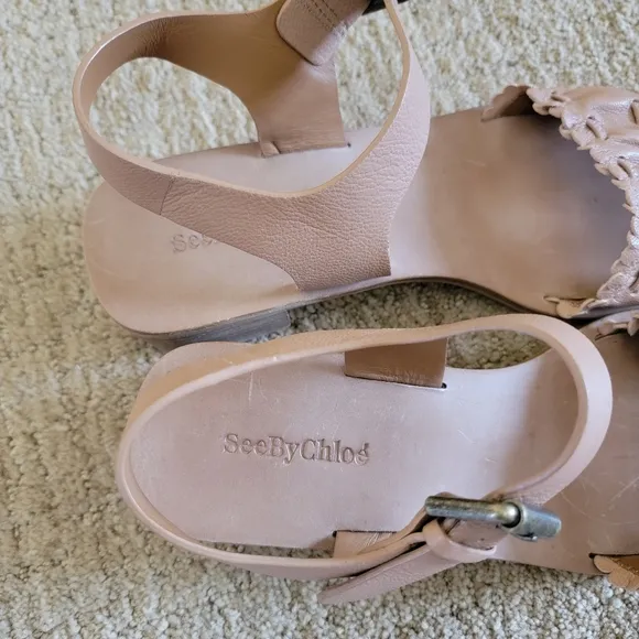 See by Chloe Ruffled Beige Sandals, Size 41