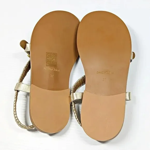 See by Chloe Women's Nola Gold Braided Strap Thong Sandals Size 37 (MSRP $325)
