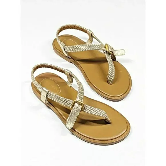 See by Chloe Women's Nola Gold Braided Strap Thong Sandals Size 37 (MSRP $325)