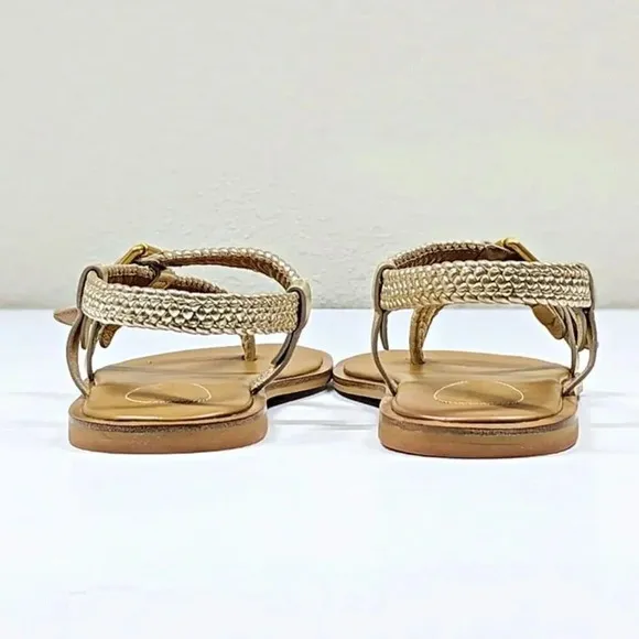 See by Chloe Women's Nola Gold Braided Strap Thong Sandals Size 37 (MSRP $325)