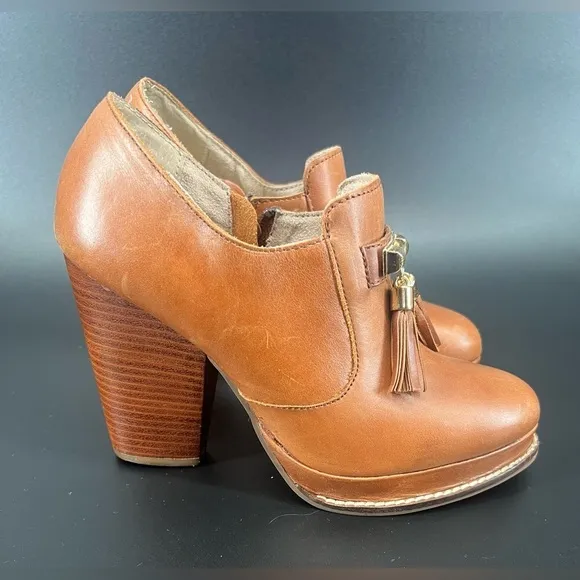 Seychelles Brown Hijinks Leather Ankle Bootie Whiskey Tassel Platform Loafer 8.5