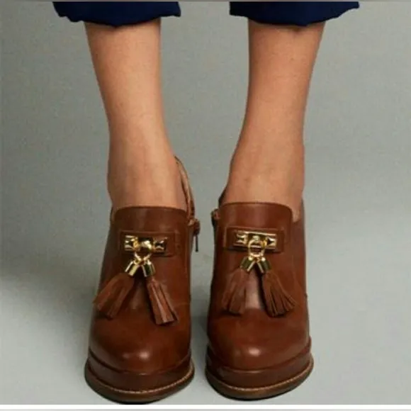 Seychelles Brown Hijinks Leather Ankle Bootie Whiskey Tassel Platform Loafer 8.5