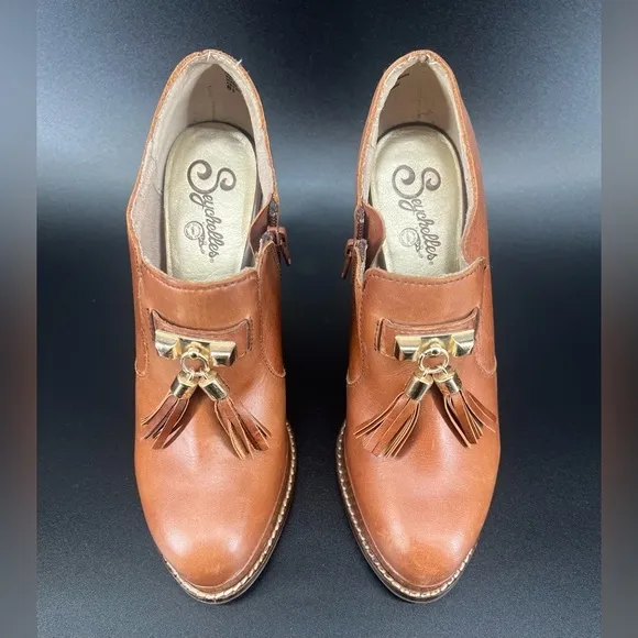 Seychelles Brown Hijinks Leather Ankle Bootie Whiskey Tassel Platform Loafer 8.5
