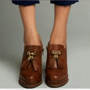 Seychelles Brown Hijinks Leather Ankle Bootie Whiskey Tassel Platform Loafer 8.5
