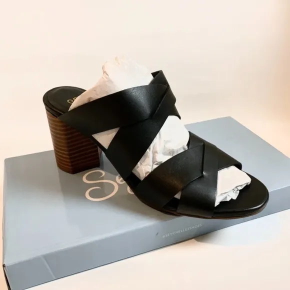 Seychelles Embellishment Black Mules Heels Sandals