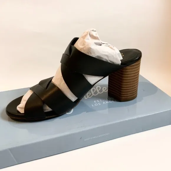Seychelles Embellishment Black Mules Heels Sandals
