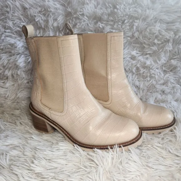 Seychelles Far Fetched Alligator Print Cream Heeled Ankle Boots