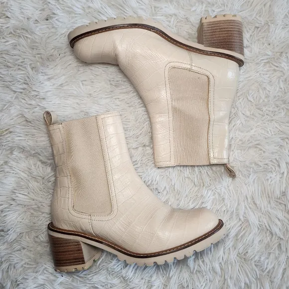 Seychelles Far Fetched Alligator Print Cream Heeled Ankle Boots