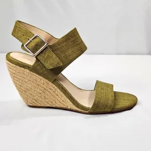 Seychelles Green Fabric Wedge Sandals Size 8.5