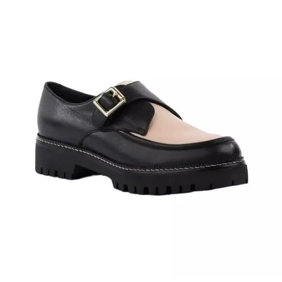 Seychelles Womens Catch Me Black/Cream Two-Tone Leather Loafers Size 9