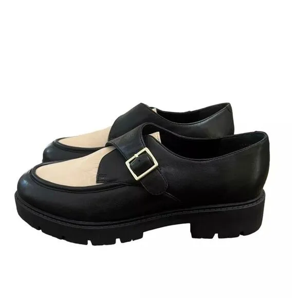 Seychelles Womens Catch Me Black/Cream Two-Tone Leather Loafers Size 9
