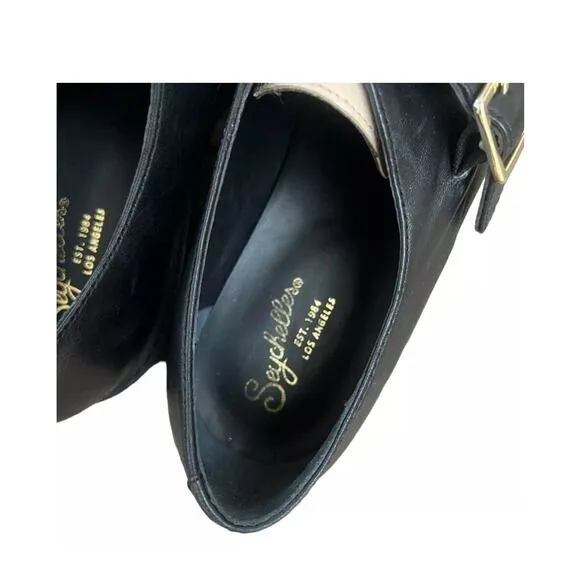 Seychelles Womens Catch Me Black/Cream Two-Tone Leather Loafers Size 9