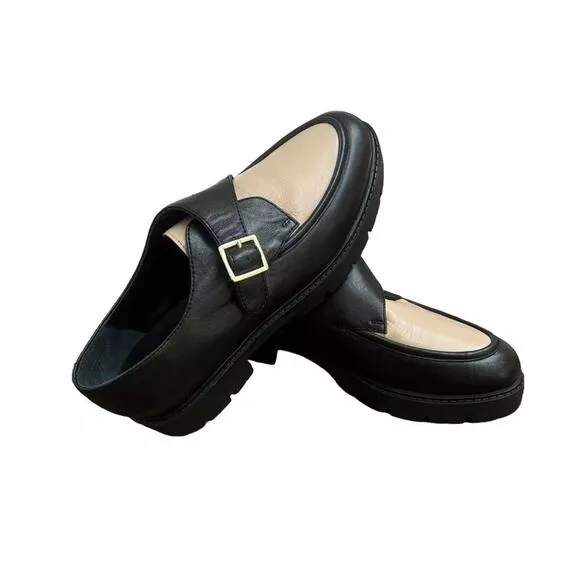 Seychelles Womens Catch Me Black/Cream Two-Tone Leather Loafers Size 9