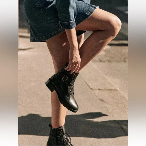 Sezane Dana leather Ankle Boots smooth black size 36