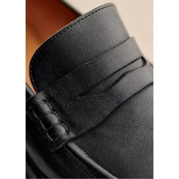 SEZANE Neutral Black Leather Platform Penny Loafers Albane Moccasins 39 US 8/8.5