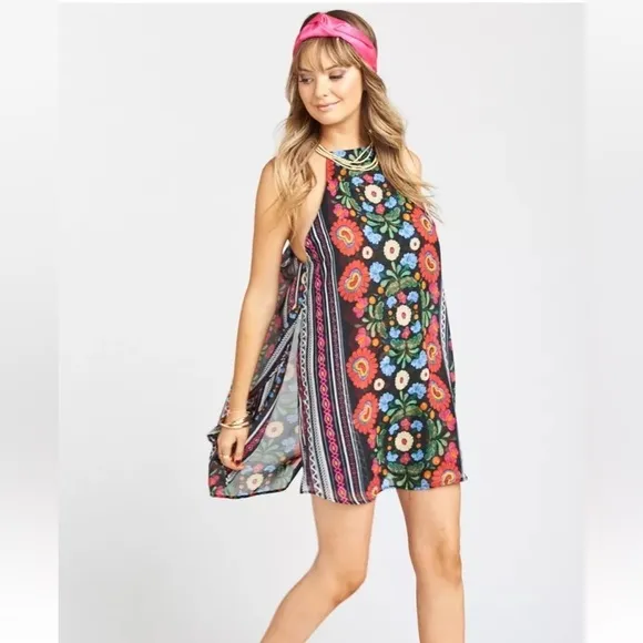 Show Me Your Mumu Byron Mexicali Multi Print Mini Chiffon Dress Size Medium