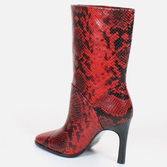 Sigerson Morrison Kiona Fashion Boots, Black Red Snake Print Leather Booties 37