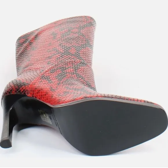 Sigerson Morrison Kiona Fashion Boots, Black Red Snake Print Leather Booties 37