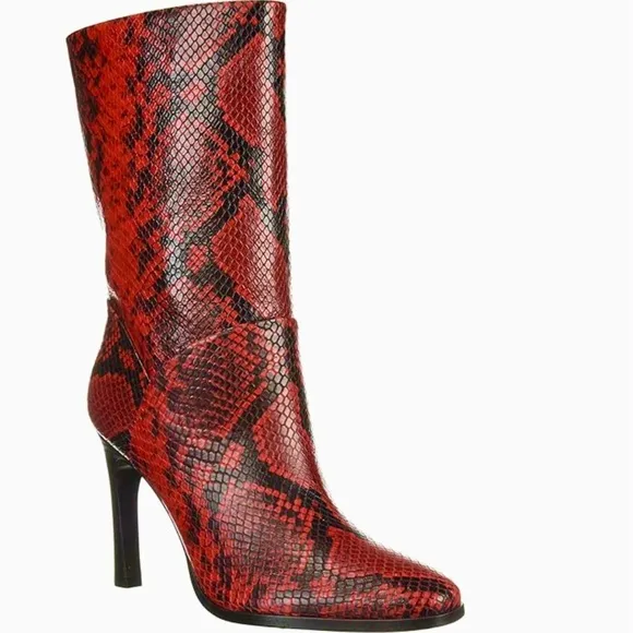 Sigerson Morrison Kiona Fashion Boots, Black Red Snake Print Leather Booties 37