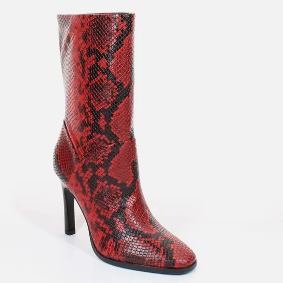 Sigerson Morrison Kiona Fashion Boots, Black Red Snake Print Leather Booties 37