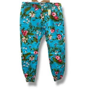 Silence is Golden Denim‎ Blue Multicolor Floral Print Jogger Jeans Sz 40 NEW
