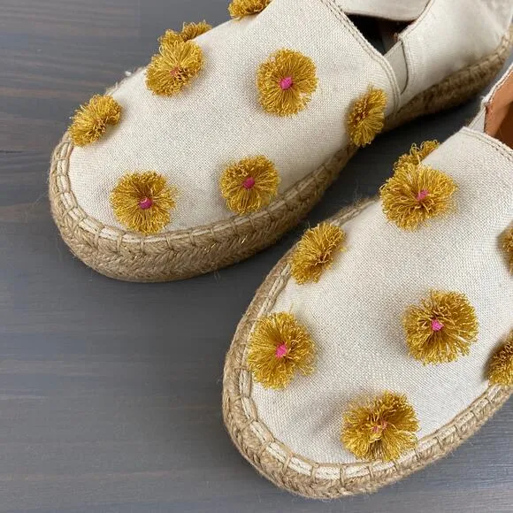 Silvia Cobos Soil Mocasines Leather Flat Espadrilles Women 7.5 White Floral NEW