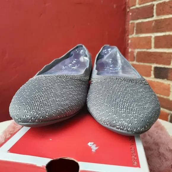 Skechers Cleo Dots Flat Memory Foam Comfort Slip On Ballet 8 Gray NEW