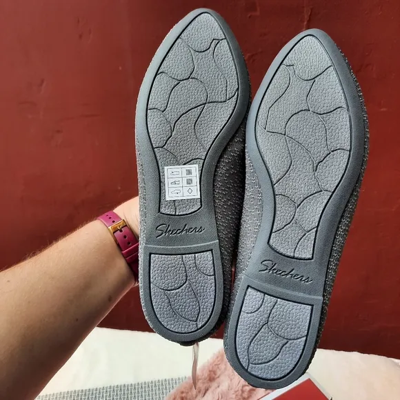 Skechers Cleo Dots Flat Memory Foam Comfort Slip On Ballet 8 Gray NEW