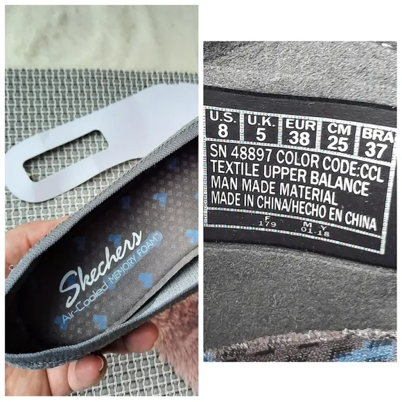 Skechers Cleo Dots Flat Memory Foam Comfort Slip On Ballet 8 Gray NEW