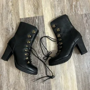 Skechers leather platform heeled Black combat Boots size 8 Y2K NEW 90’s goth