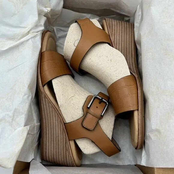 Sofft Garin Women’s Wedge Sandals Size 8.5 Brown Open-toe Hook &amp; loop Closure