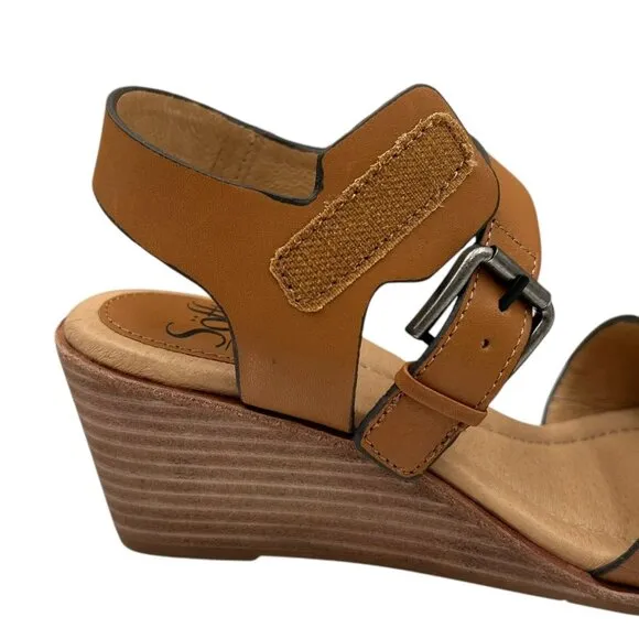 Sofft Garin Women’s Wedge Sandals Size 8.5 Brown Open-toe Hook &amp; loop Closure
