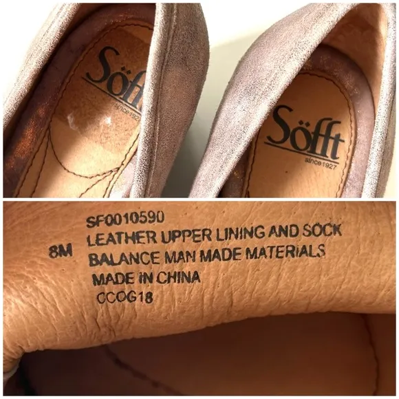 Sofft Sophia Taupe Gold Metallic Shimmer Leather Suede Heeled Penny Loafers
