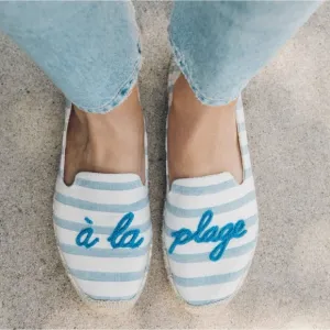 Soludos A La Plage Smoking Slipper Espadrilles Sandals in Natural Blue
