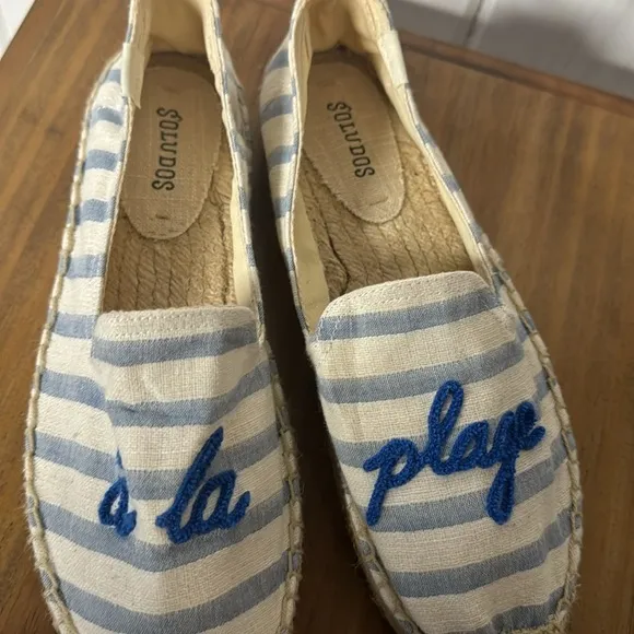 Soludos A La Plage Smoking Slipper Espadrilles Sandals in Natural Blue