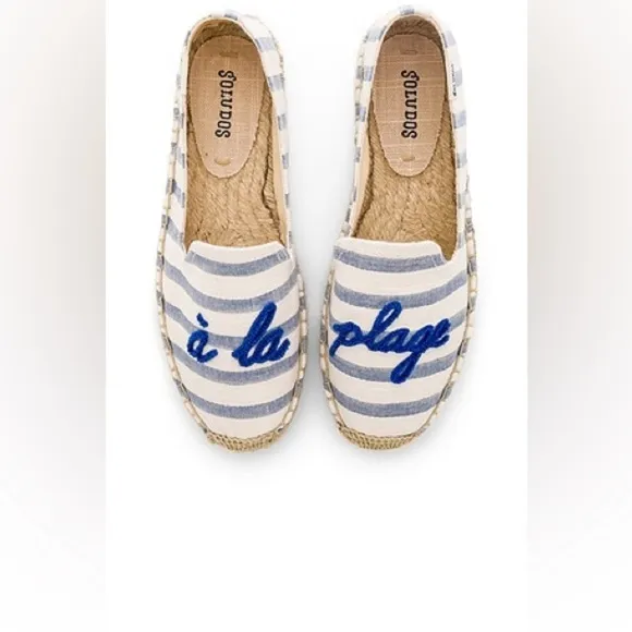 Soludos A La Plage Smoking Slipper Espadrilles Sandals in Natural Blue