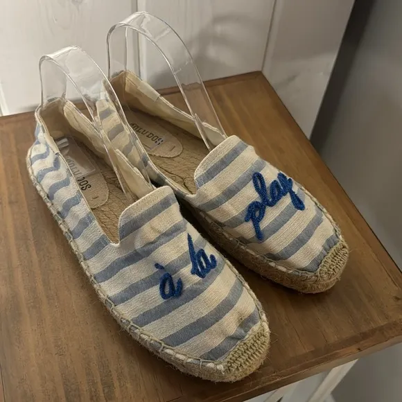 Soludos A La Plage Smoking Slipper Espadrilles Sandals in Natural Blue