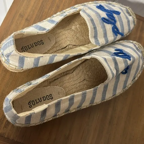 Soludos A La Plage Smoking Slipper Espadrilles Sandals in Natural Blue