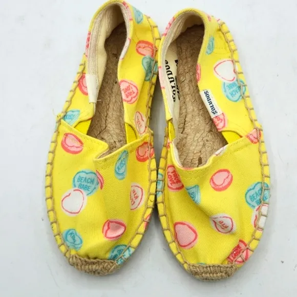 Soludos Girls Ballet Flats In Yellow Love Sweets Size 11