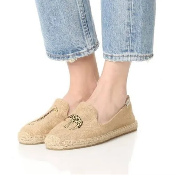 SOLUDOS Raffia Jute Embroidered Giraffe Tan  Espadrilles Sz 6.5
