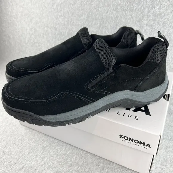 Sonoma Mens Loafers Size 10.5 Slip On Genuine Suede Ortholite Insole black New