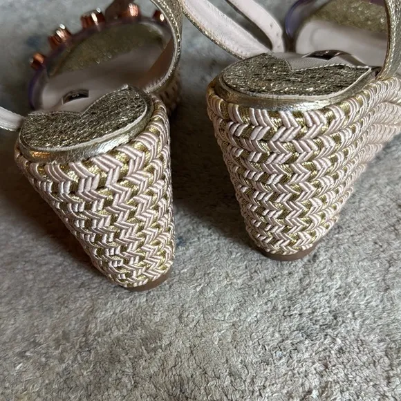 Sophia Webster Gold Espadrille Sandals with Crystal Embellishments